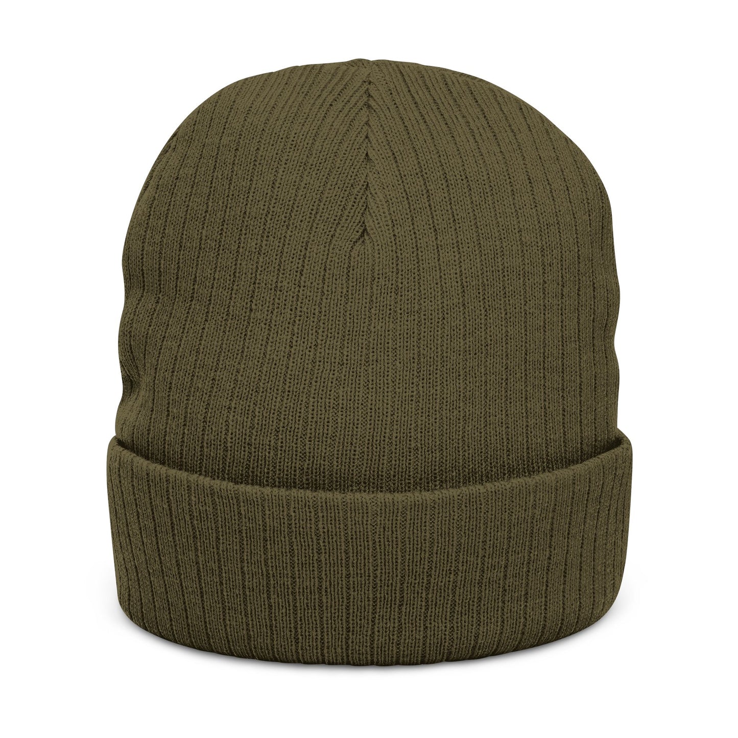 Embroidered Ribbed Knit Beanie — Vintage Crest Patch Winter Hat