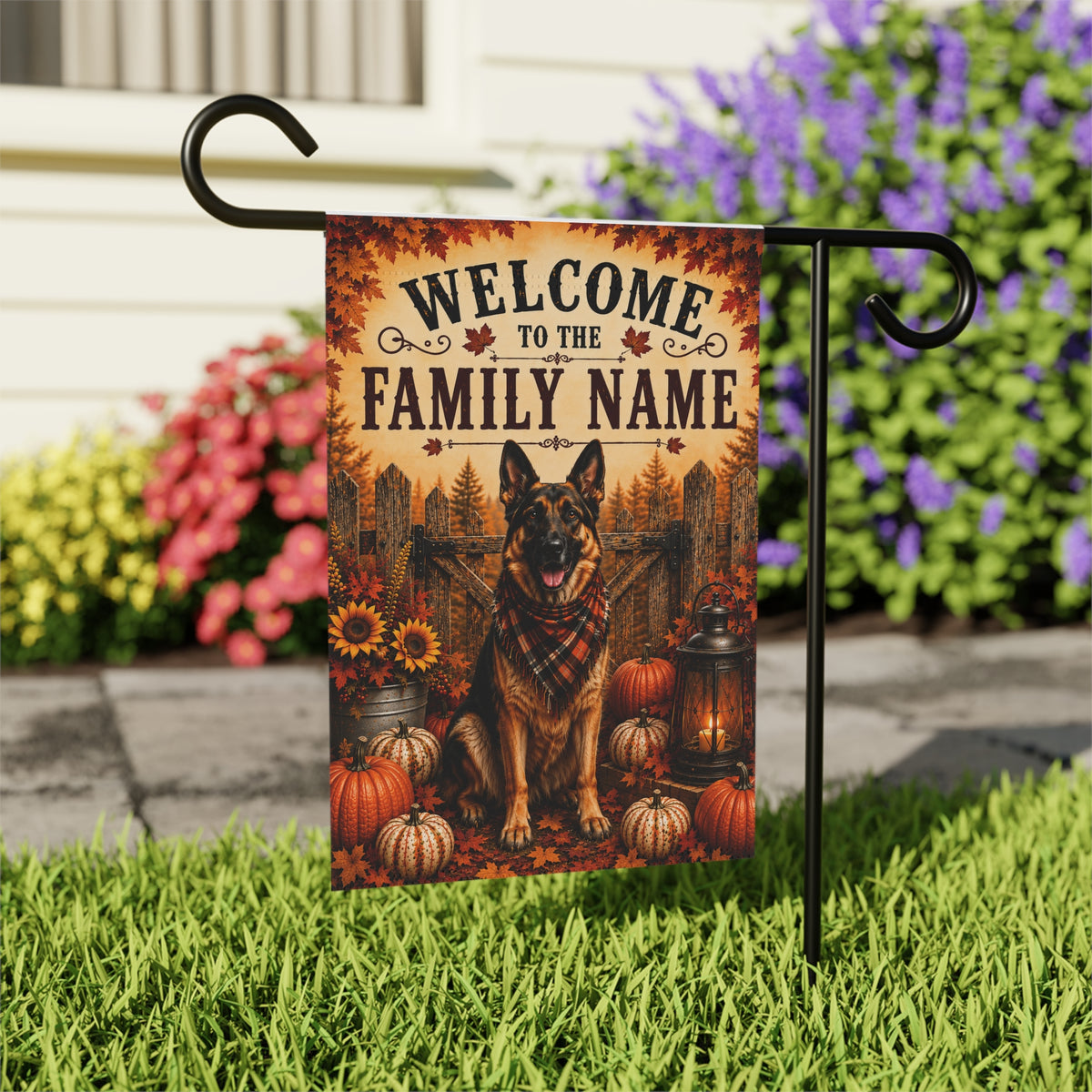 Personalized German Shepherd Garden Flag, Custom Family Name Fall Decor, Gift for German Shepherd Owners