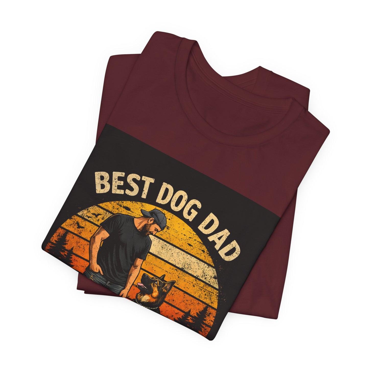 Best Dog Dad by My Side Tee | Man with German Shepherd Vintage Sunset