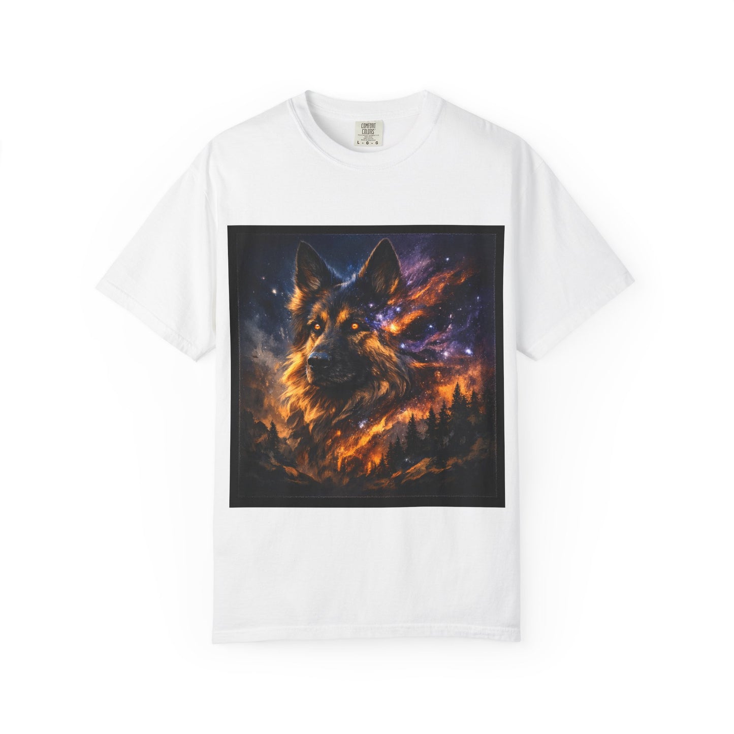 Cosmic German Shepherd Blaze T-Shirt | Galaxy fire Animal Artwork