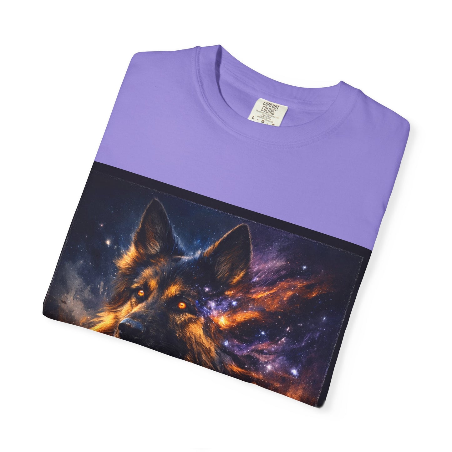 Cosmic German Shepherd Blaze T-Shirt | Galaxy fire Animal Artwork