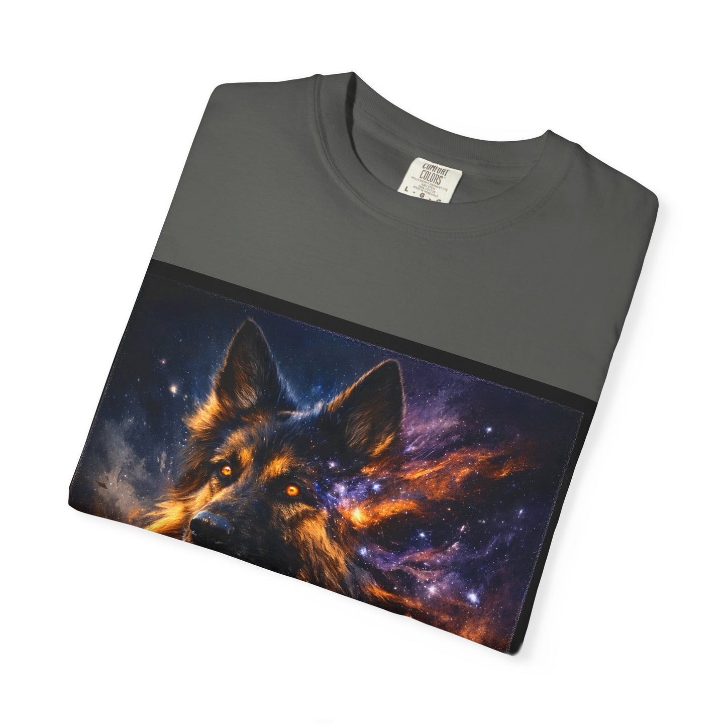 Cosmic German Shepherd Blaze T-Shirt | Galaxy fire Animal Artwork