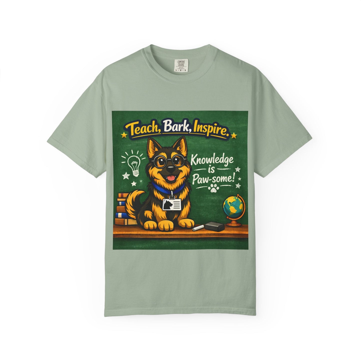 Teach Bark Inspire German Shepherd T‑Shirt – Knowledge Is Paw‑some Teacher Tee | Classroom Dog Lover Shirt | Bella Canvas 3001