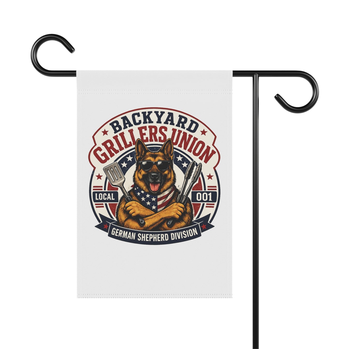 Garden Flag — "Backyard Grillers Union" German Shepherd BBQ Banner