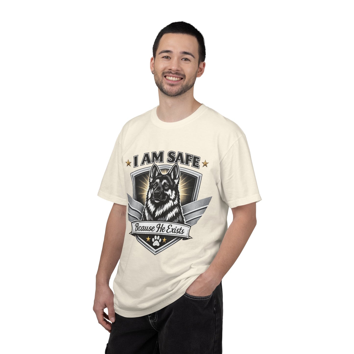 I Am Safe Because He Exists German Shepherd T-Shirt
