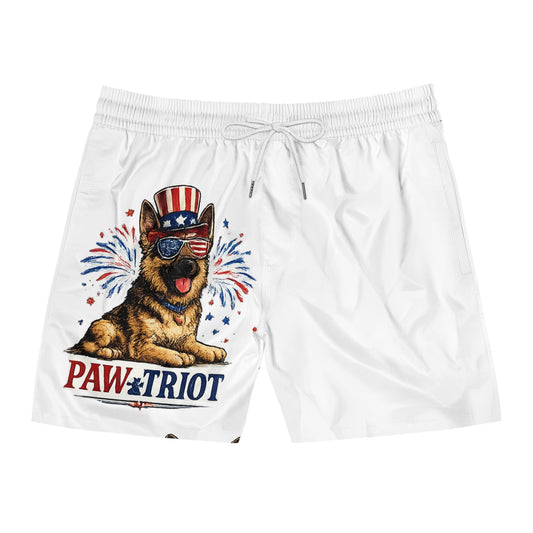 Paw‑triot German Shepherd Swim Shorts – Patriotic Dog Lover Trunks | Fourth of July American Flag Swimwear