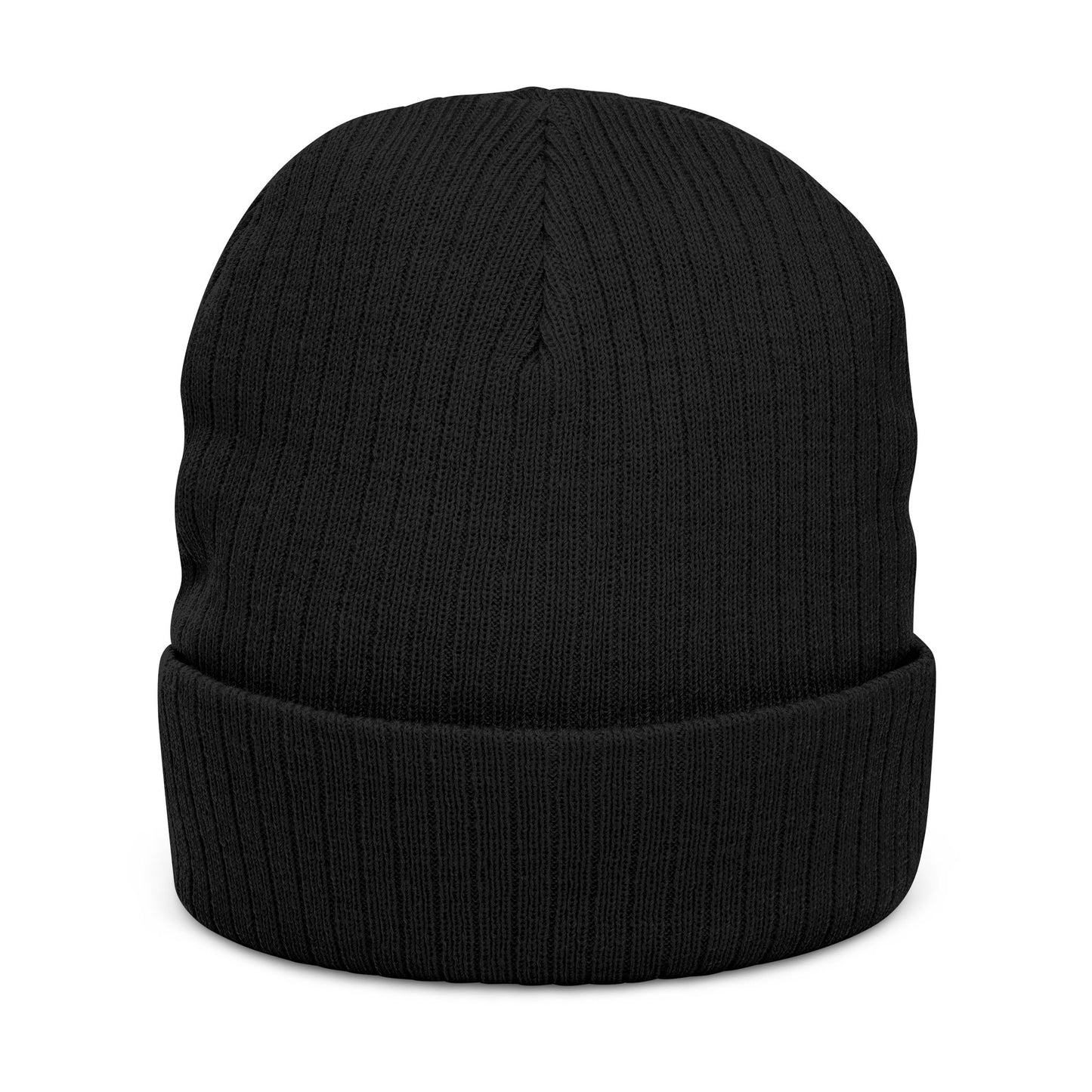 Embroidered Ribbed Knit Beanie — Vintage Crest Patch Winter Hat