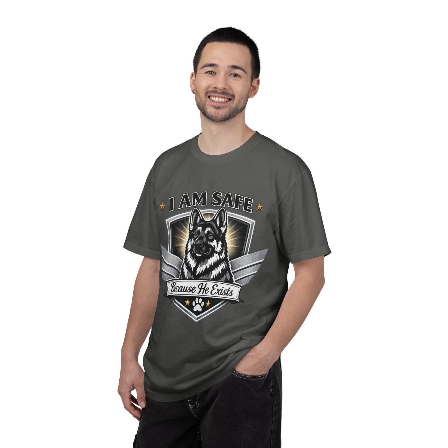 I Am Safe Because He Exists German Shepherd T-Shirt