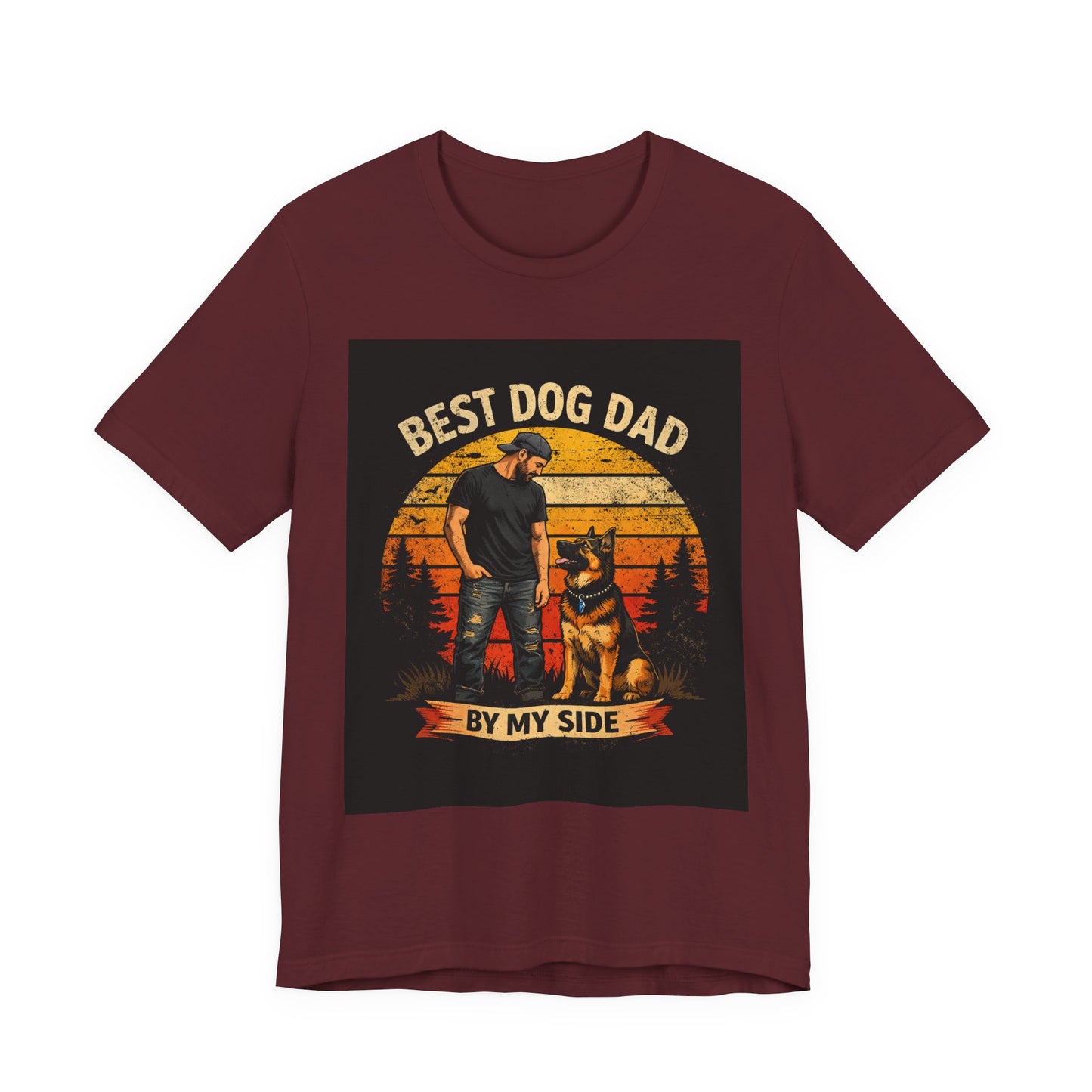 Best Dog Dad by My Side Tee | Man with German Shepherd Vintage Sunset