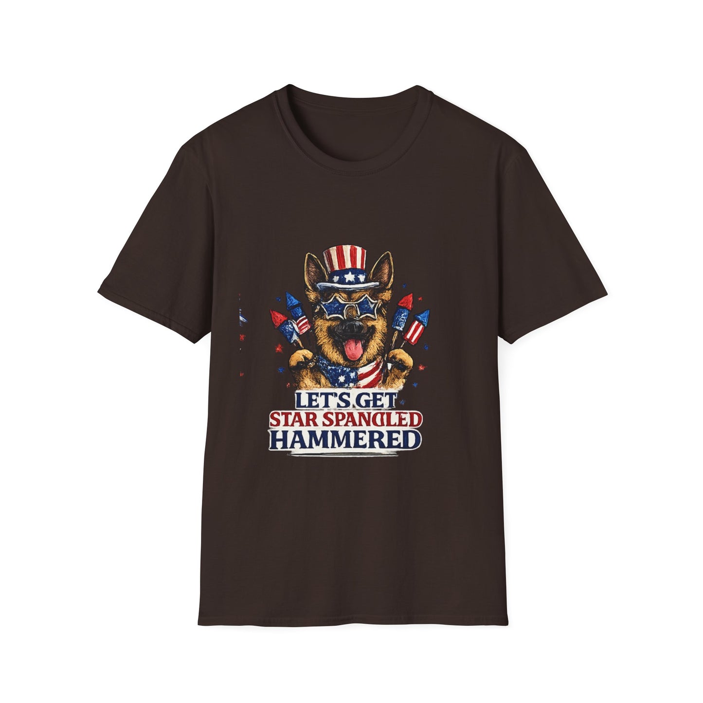 Lets Get Star Spangled Hammered T-Shirt | Patriotic German Shepherd, 4th of July