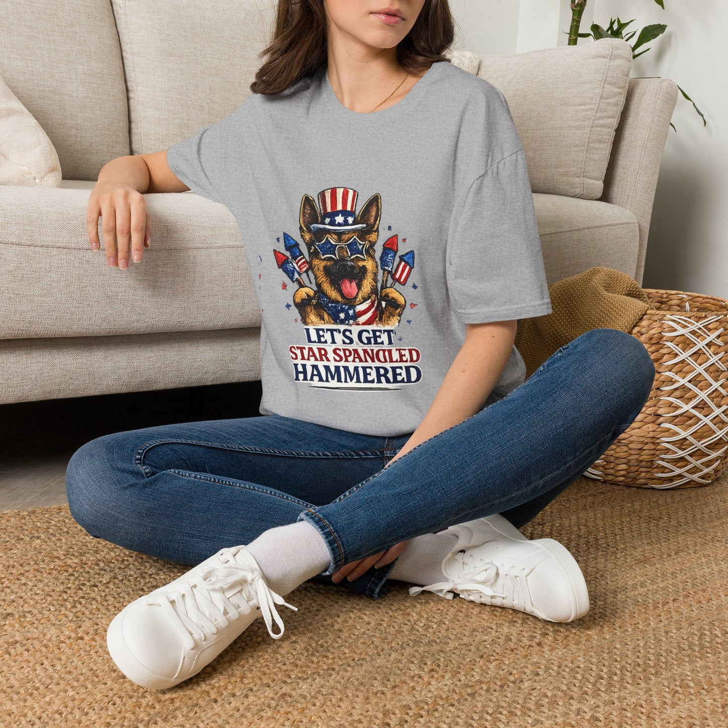 Lets Get Star Spangled Hammered T-Shirt | Patriotic German Shepherd, 4th of July