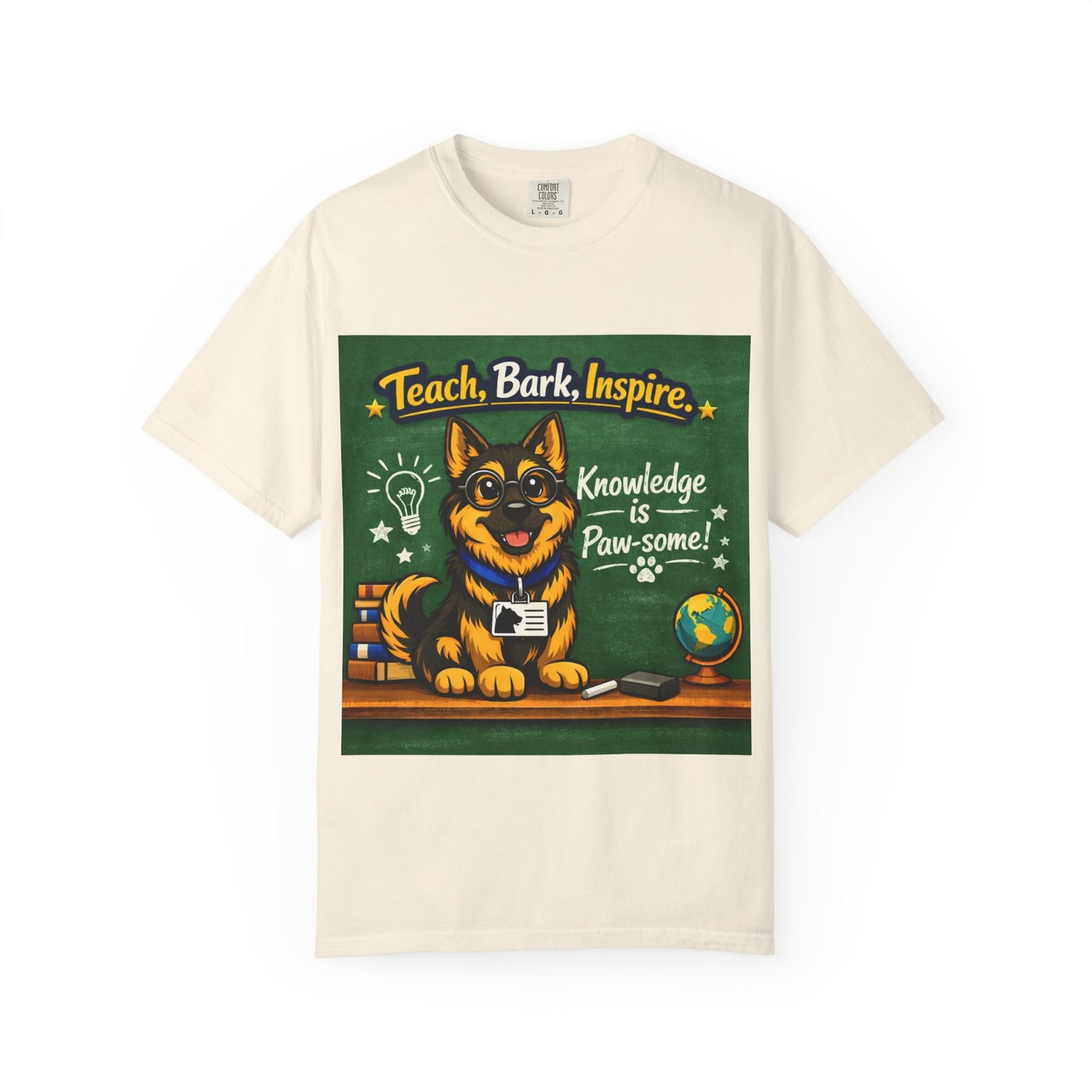 Teach Bark Inspire German Shepherd T‑Shirt – Knowledge Is Paw‑some Teacher Tee | Classroom Dog Lover Shirt | Bella Canvas 3001