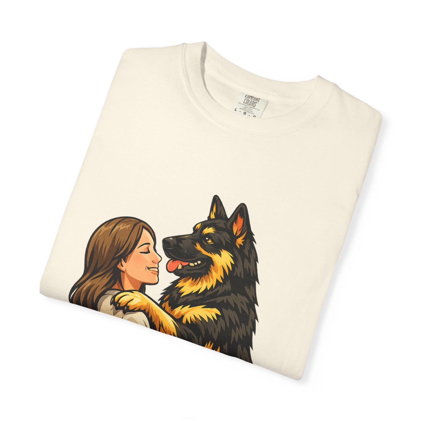 I Love You More Than Treats T-shirt | Girl Hugging German Shepherd Dog