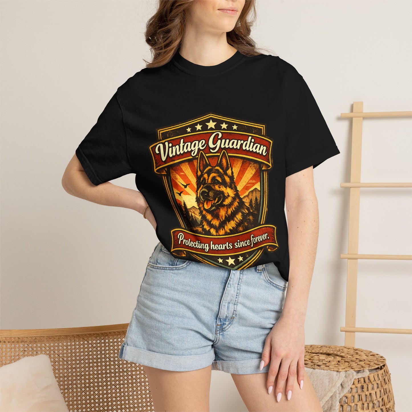 Vintage Guardian German Shepherd T-Shirt | Dog Badge Shield Design