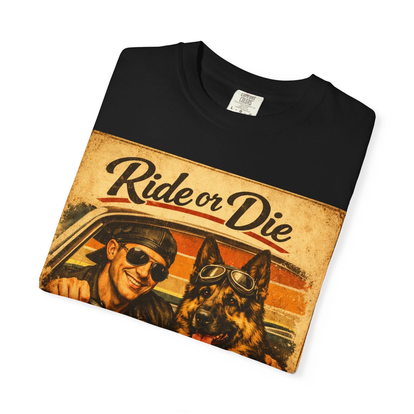 Ride or Die Co-Pilot T-shirt | Retro Driver and German Shepherd Design