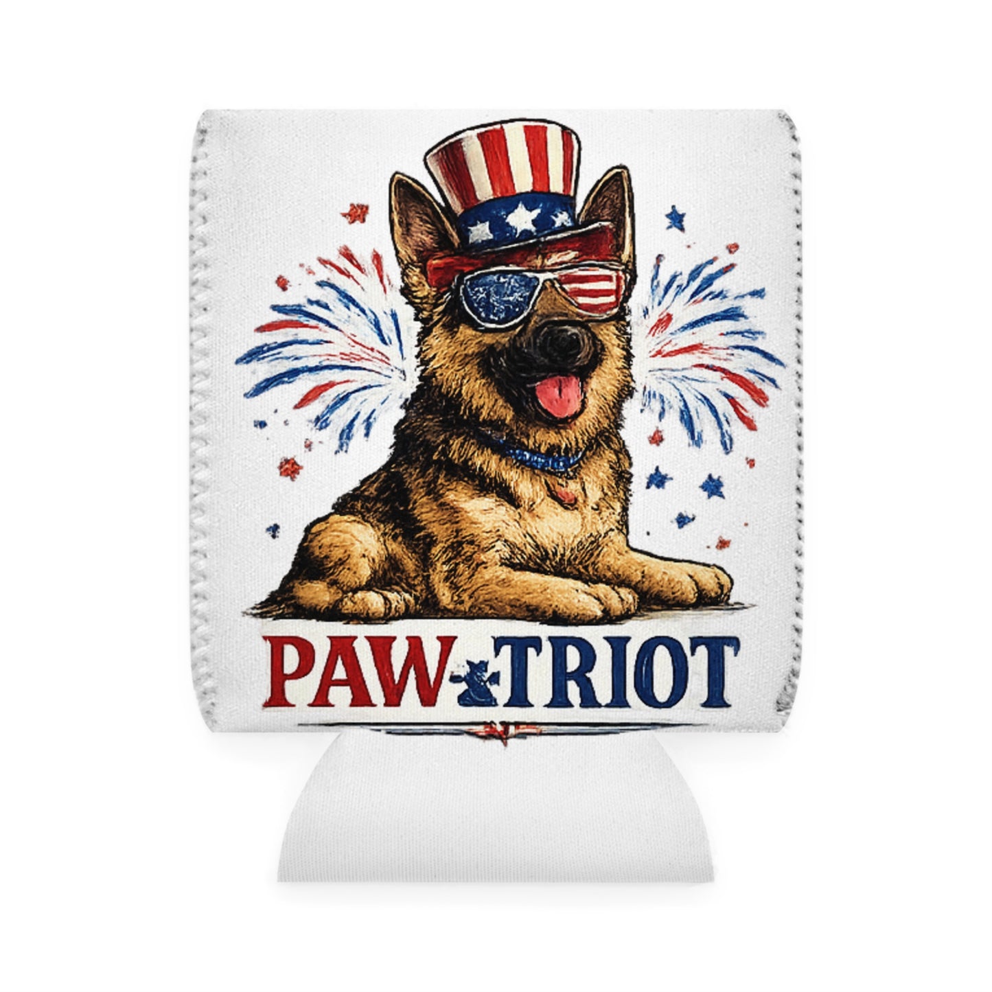 Paw-triot German Shepherd Can Cooler Sleeve | Patriotic Dog Fourth of July