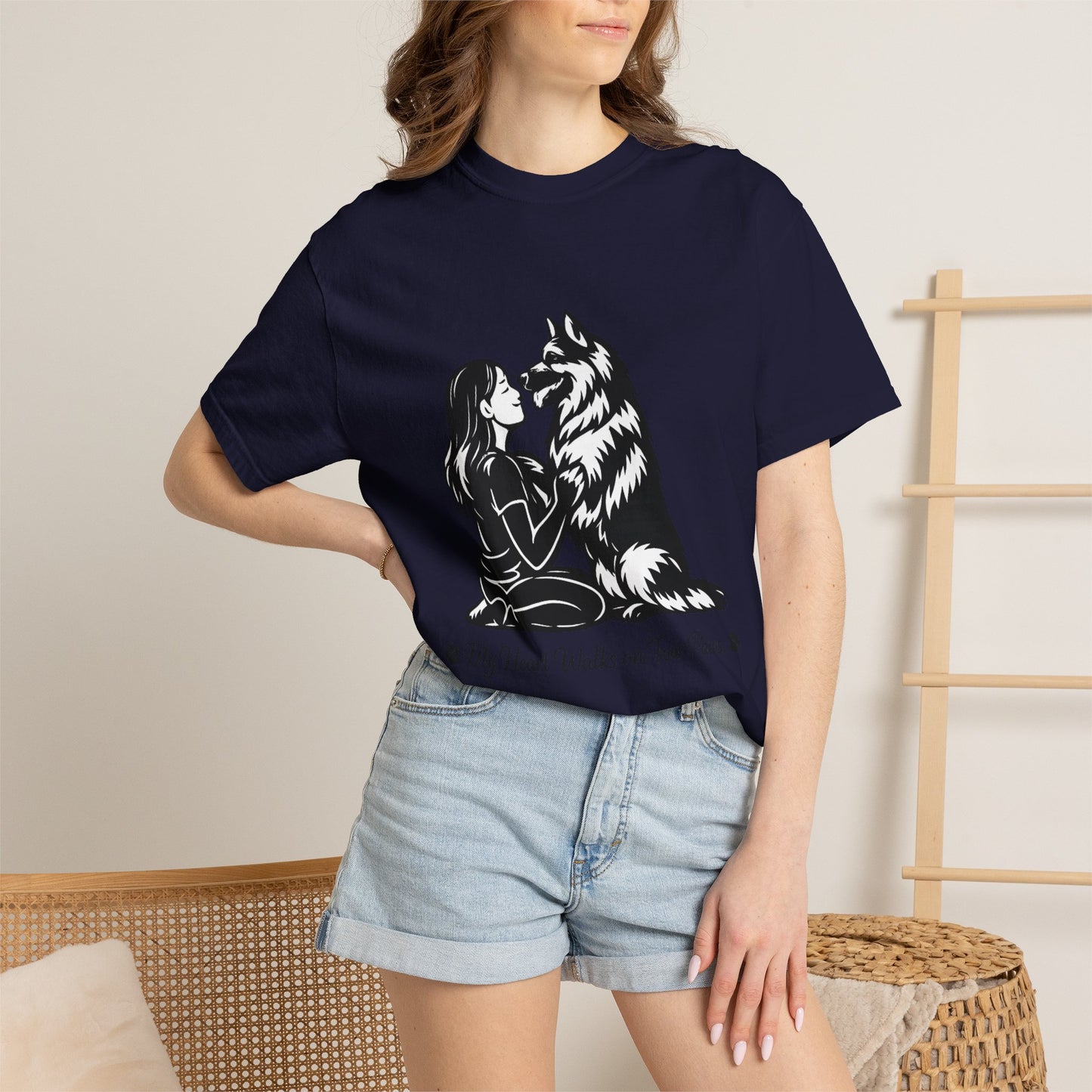 Girl and German Shepherd Illustration T-Shirt | My Heart Walks on Four Paws