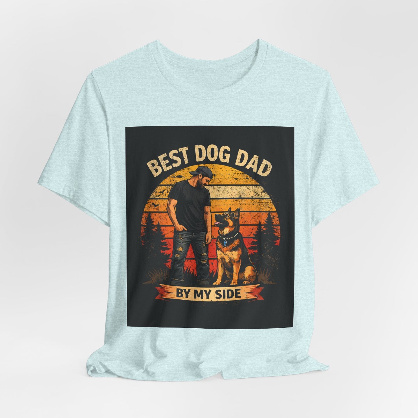 Best Dog Dad by My Side Tee | Man with German Shepherd Vintage Sunset