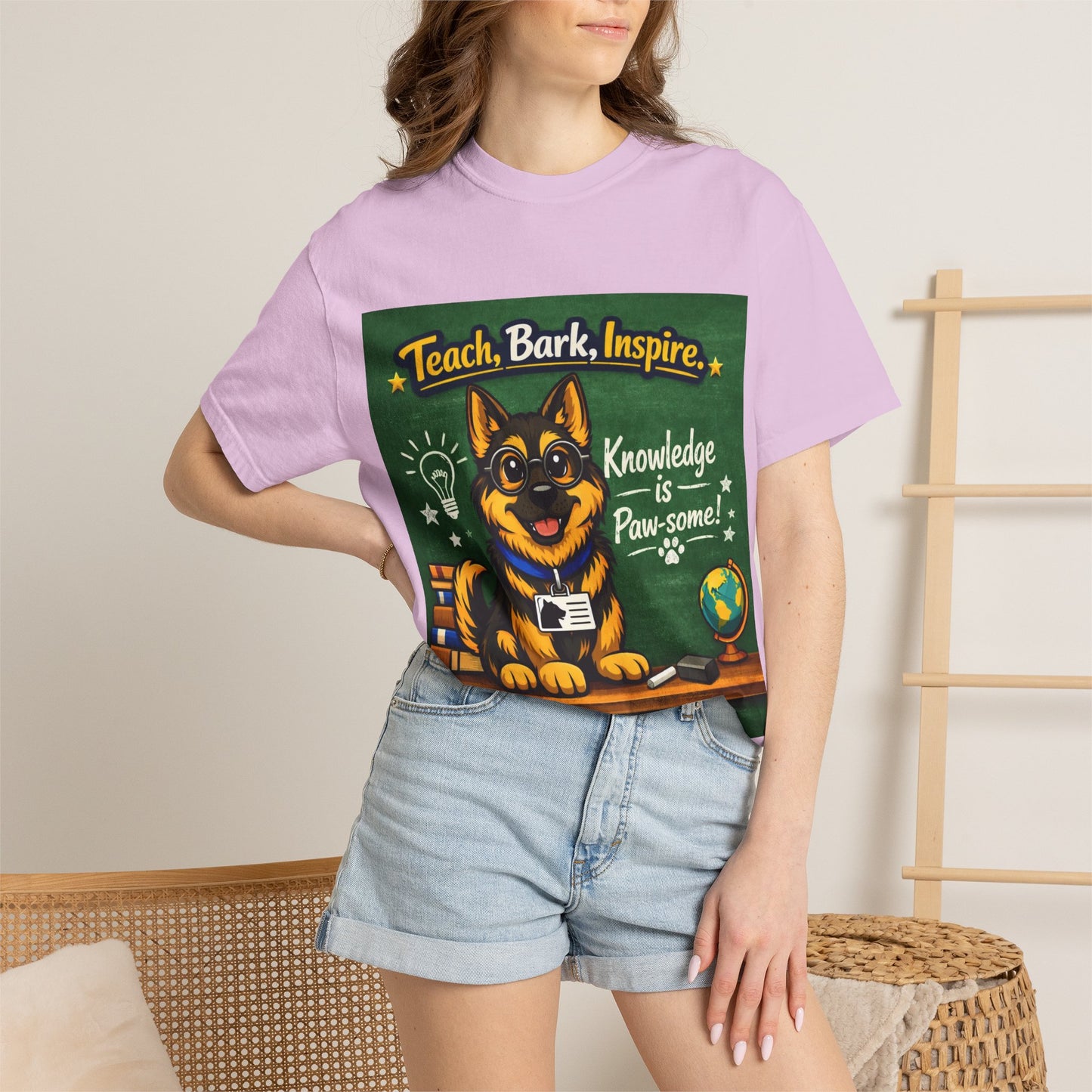 Teach Bark Inspire German Shepherd T‑Shirt – Knowledge Is Paw‑some Teacher Tee | Classroom Dog Lover Shirt | Bella Canvas 3001