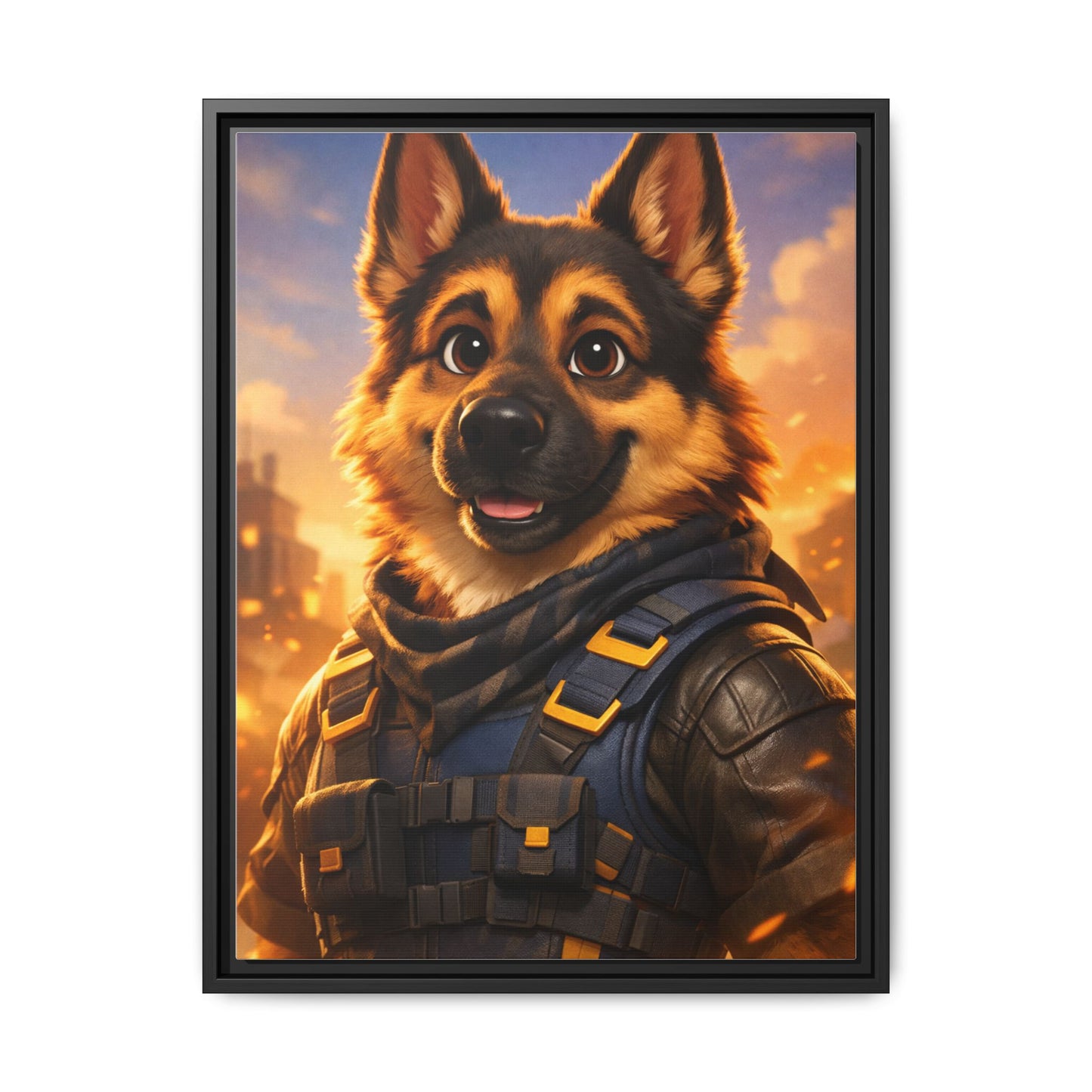 German Shepherd Hero Art – Tactical Dog Character Wall Canvas | Cinematic GSD Decor | Framed Matte Canvas