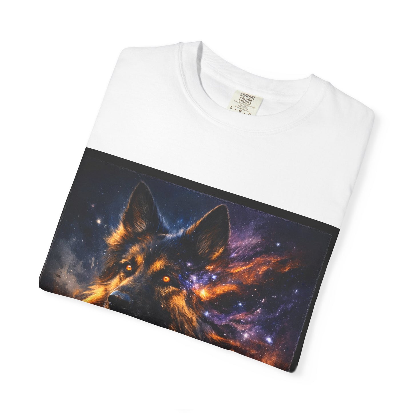 Cosmic German Shepherd Blaze T-Shirt | Galaxy fire Animal Artwork