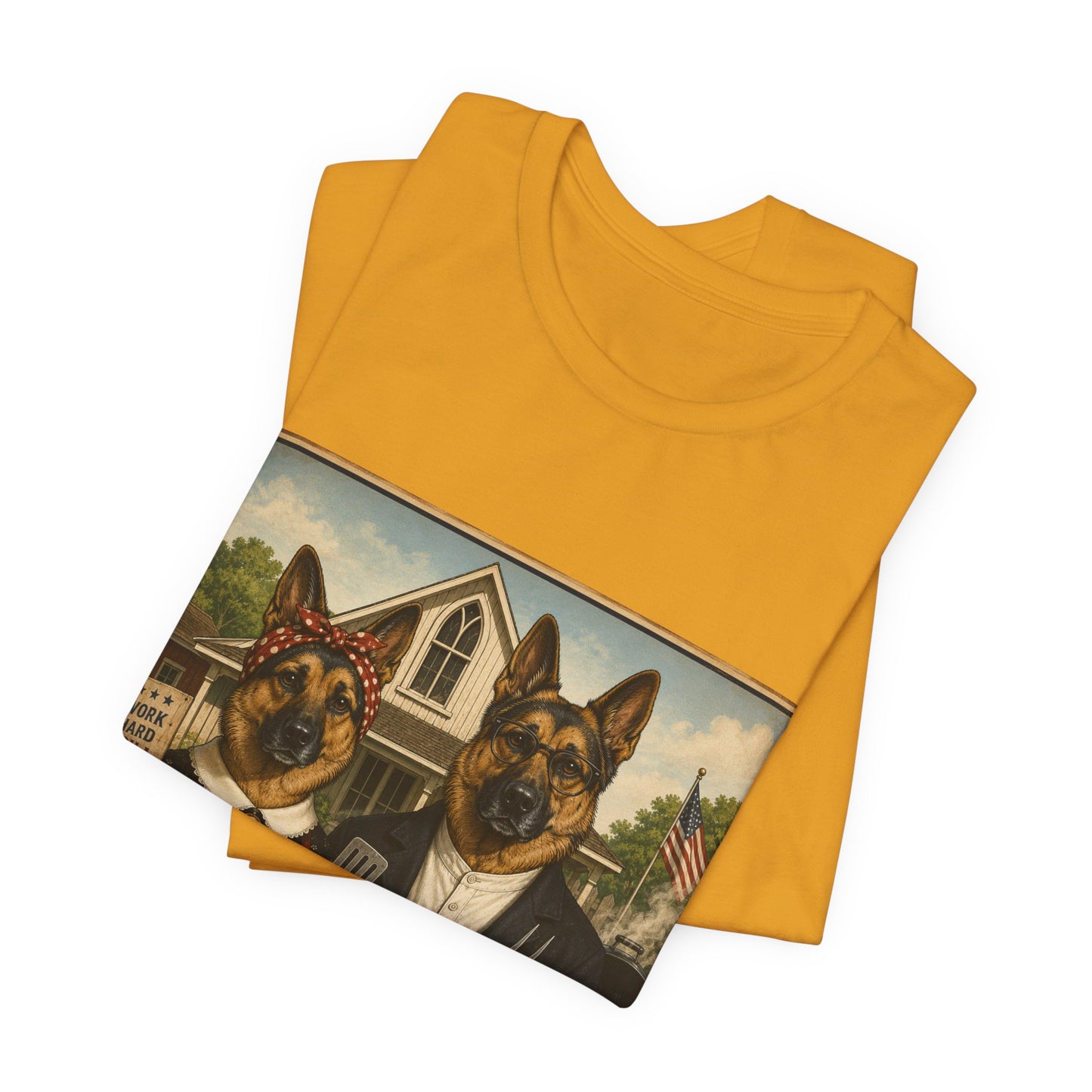 American Gothic – Backyard Style | German Shepherd BBQ T-Shirt