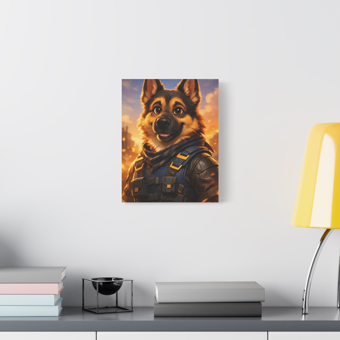 German Shepherd Hero Art – Tactical Dog Character Wall Canvas | Cinematic GSD Decor | Matte Stretched 1.25"