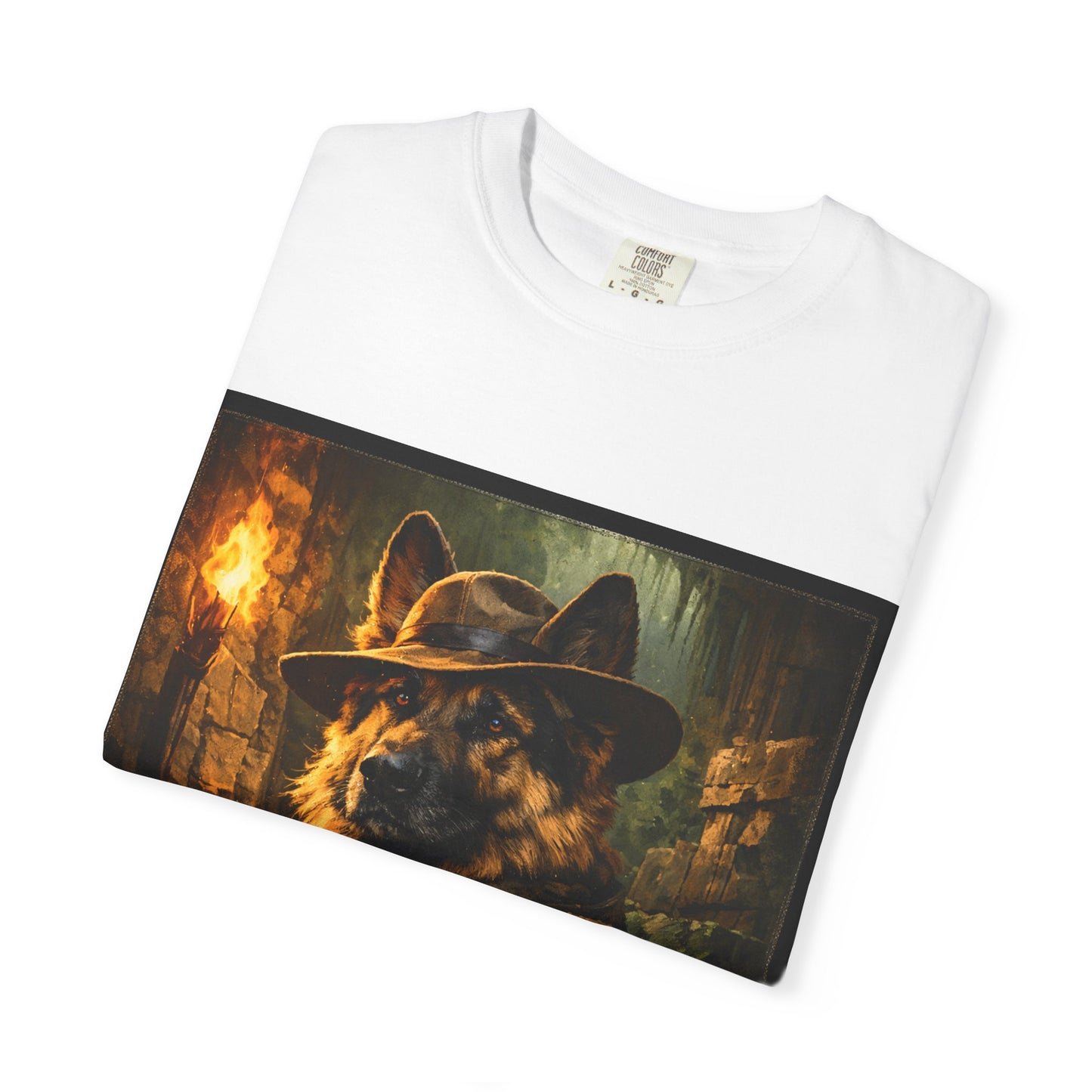 Indy Explorer German Shepherd T‑Shirt – Adventure Dog Lover Tee | Vintage Noir Canine Illustration | Bella Canvas 3001