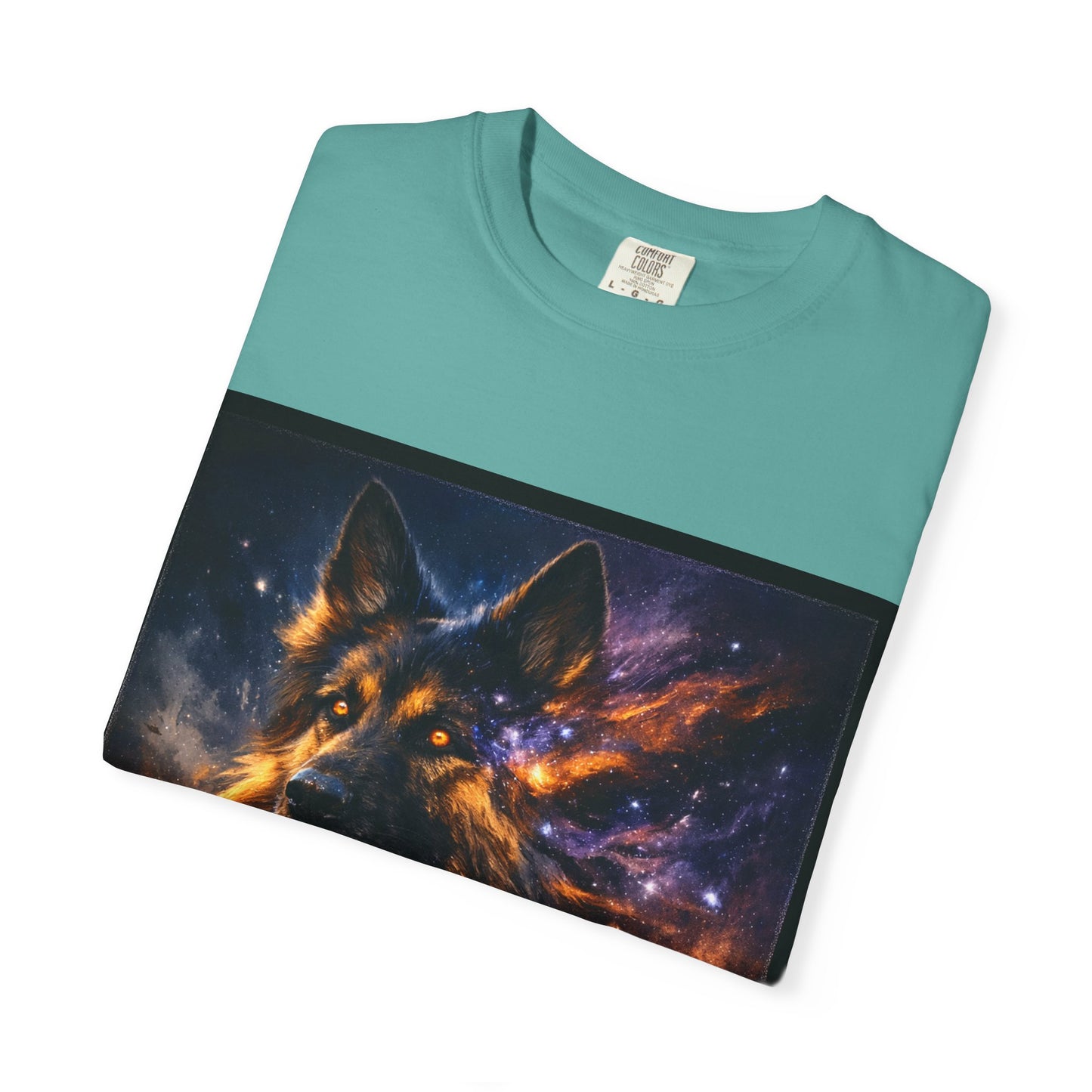 Cosmic German Shepherd Blaze T-Shirt | Galaxy fire Animal Artwork