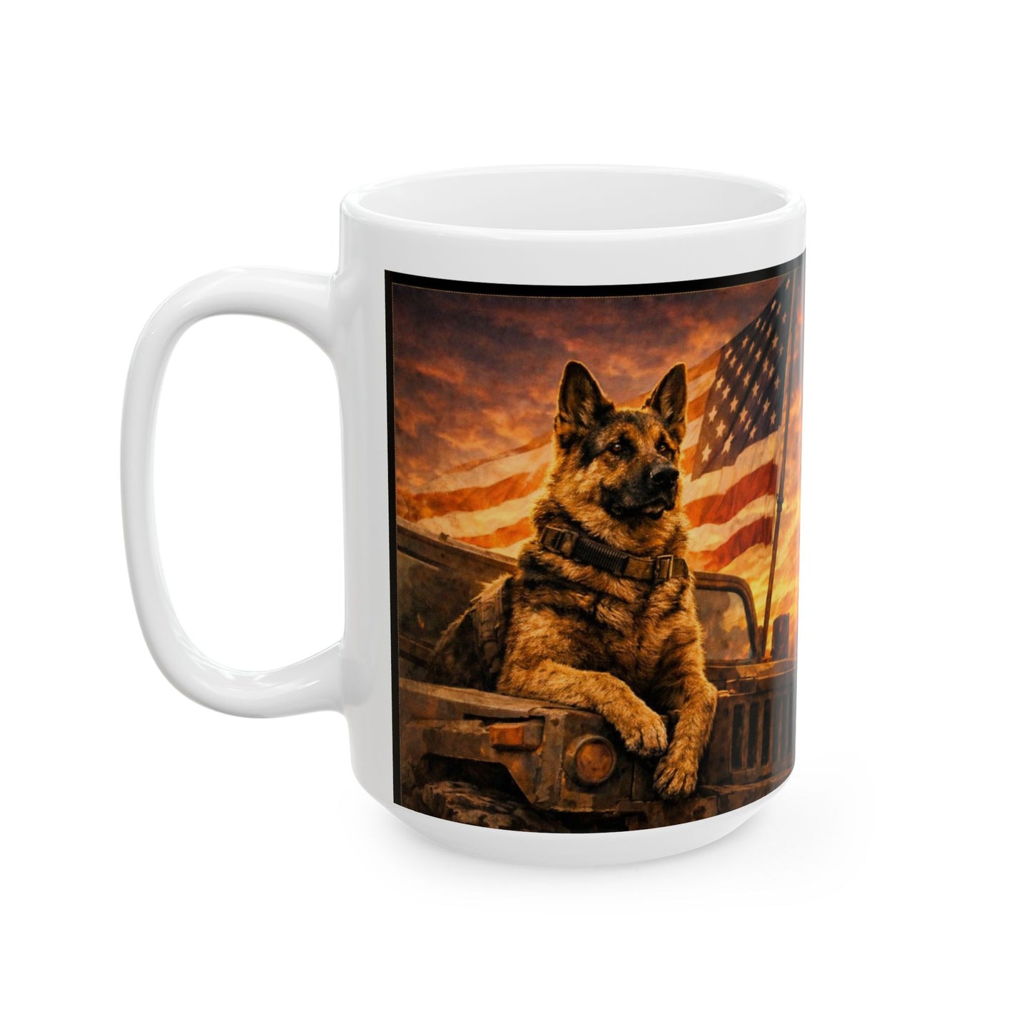 German Shepherd with American Flag Mug | Patriotic Dog Coffee Mug