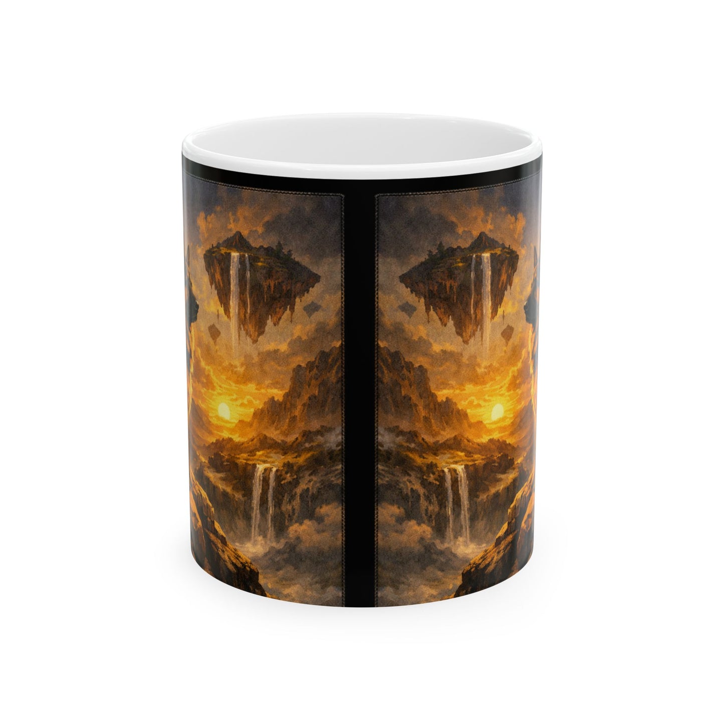 Floating Island with Waterfalls Mug | Fantasy Sunset Landscape Ceramic Mug