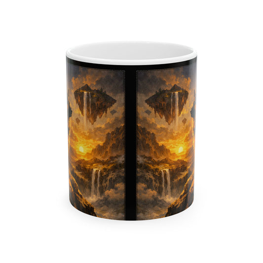 Floating Island with Waterfalls Mug | Fantasy Sunset Landscape Ceramic Mug