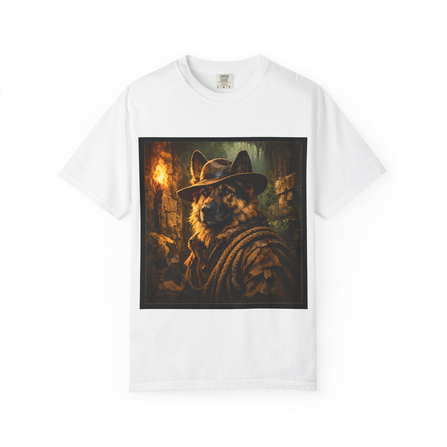 Indy Explorer German Shepherd T‑Shirt – Adventure Dog Lover Tee | Vintage Noir Canine Illustration | Bella Canvas 3001