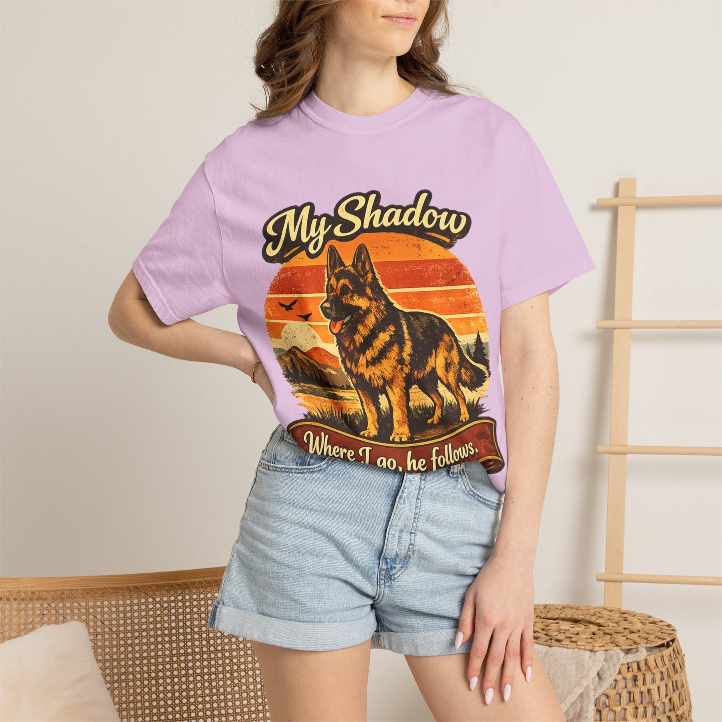 German Shepherd 'My Shadow' Vintage Sunset T-Shirt | Dog Lover Tee