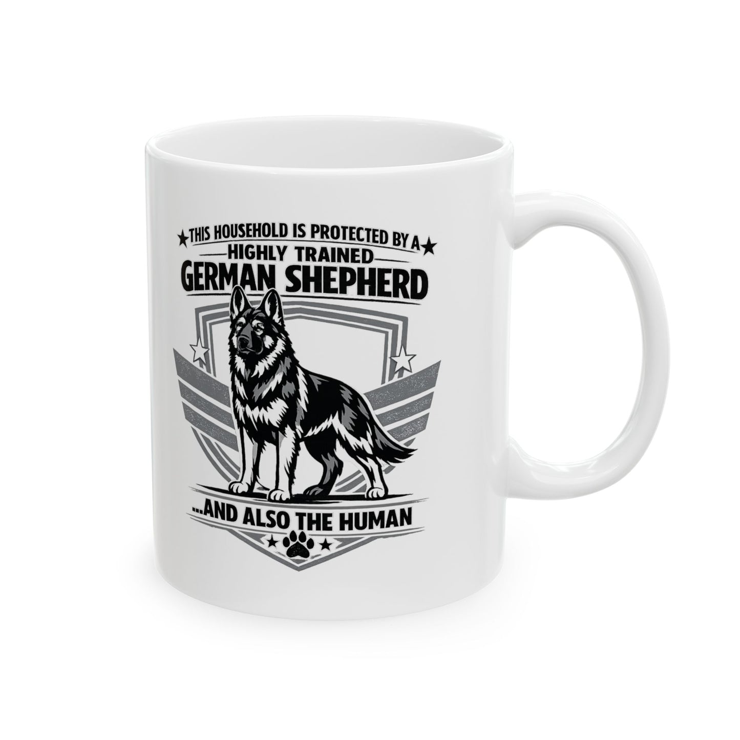 Ceramic Mug - "Proud German Shepherd Dad" Vintage Badge Coffee Cup (11oz/15oz)