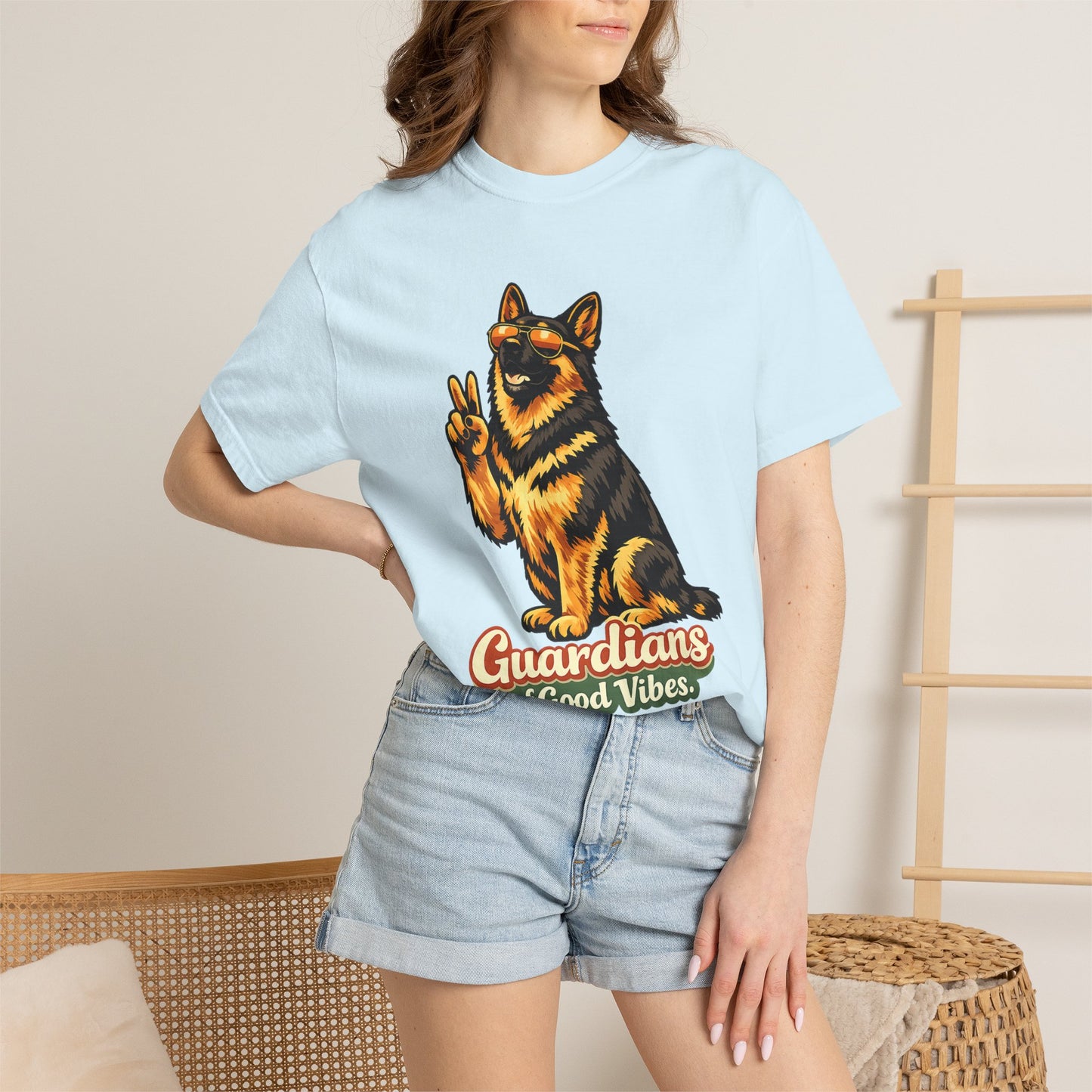 Guardians of Good Vibes German Shepherd T-shirt | Peace Sign Dog Tee