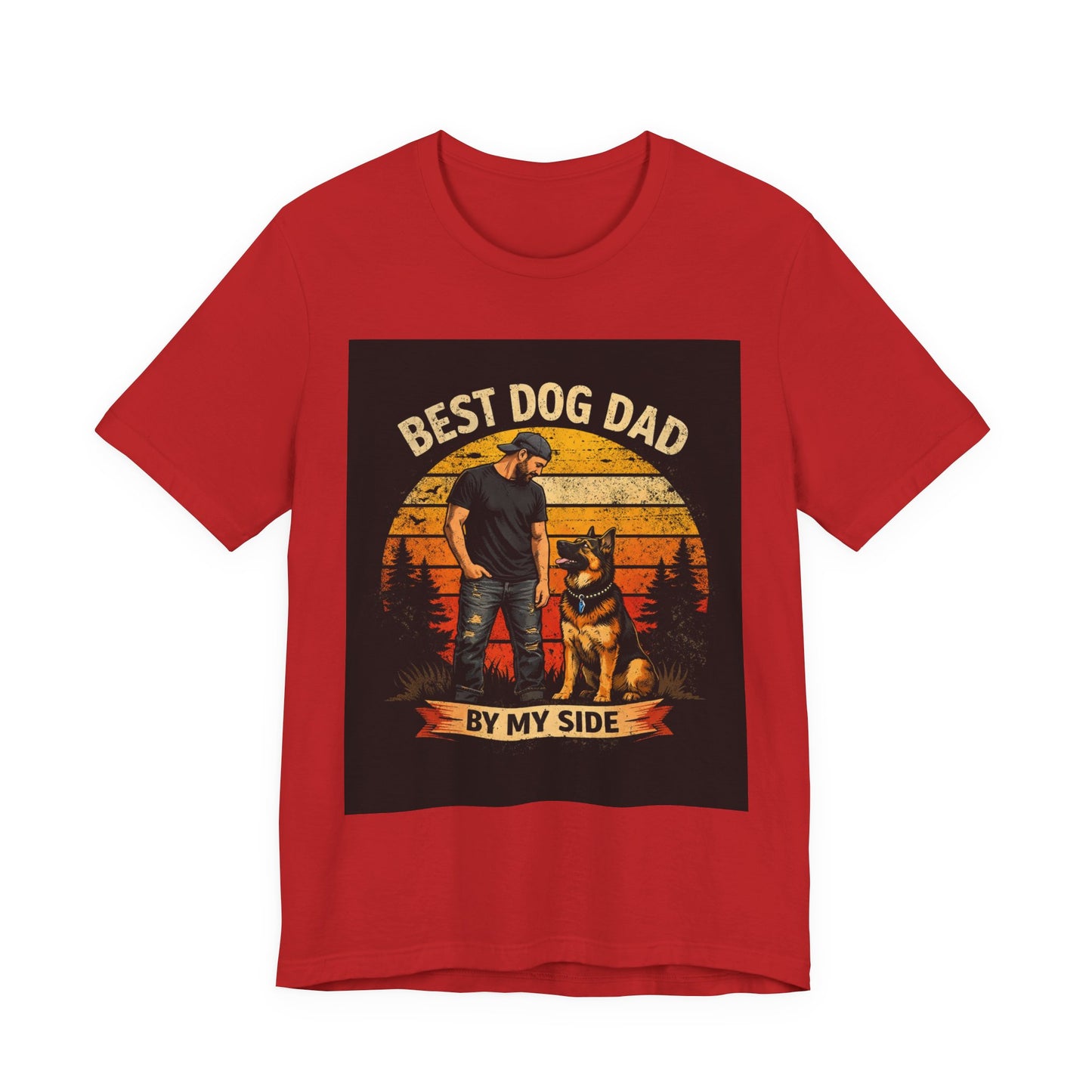 Best Dog Dad by My Side Tee | Man with German Shepherd Vintage Sunset
