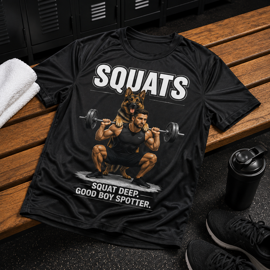 German Shepherd Squats Performance Shirt | Fitness Tee