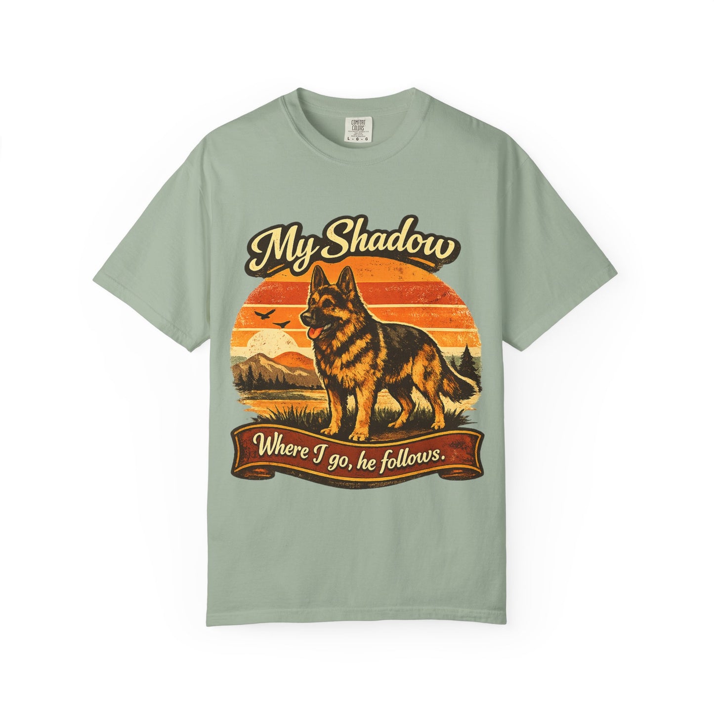 German Shepherd 'My Shadow' Vintage Sunset T-Shirt | Dog Lover Tee