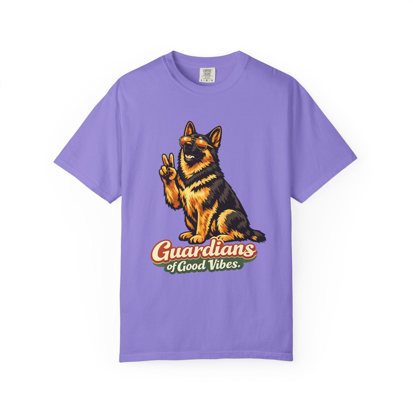 Guardians of Good Vibes German Shepherd T-shirt | Peace Sign Dog Tee
