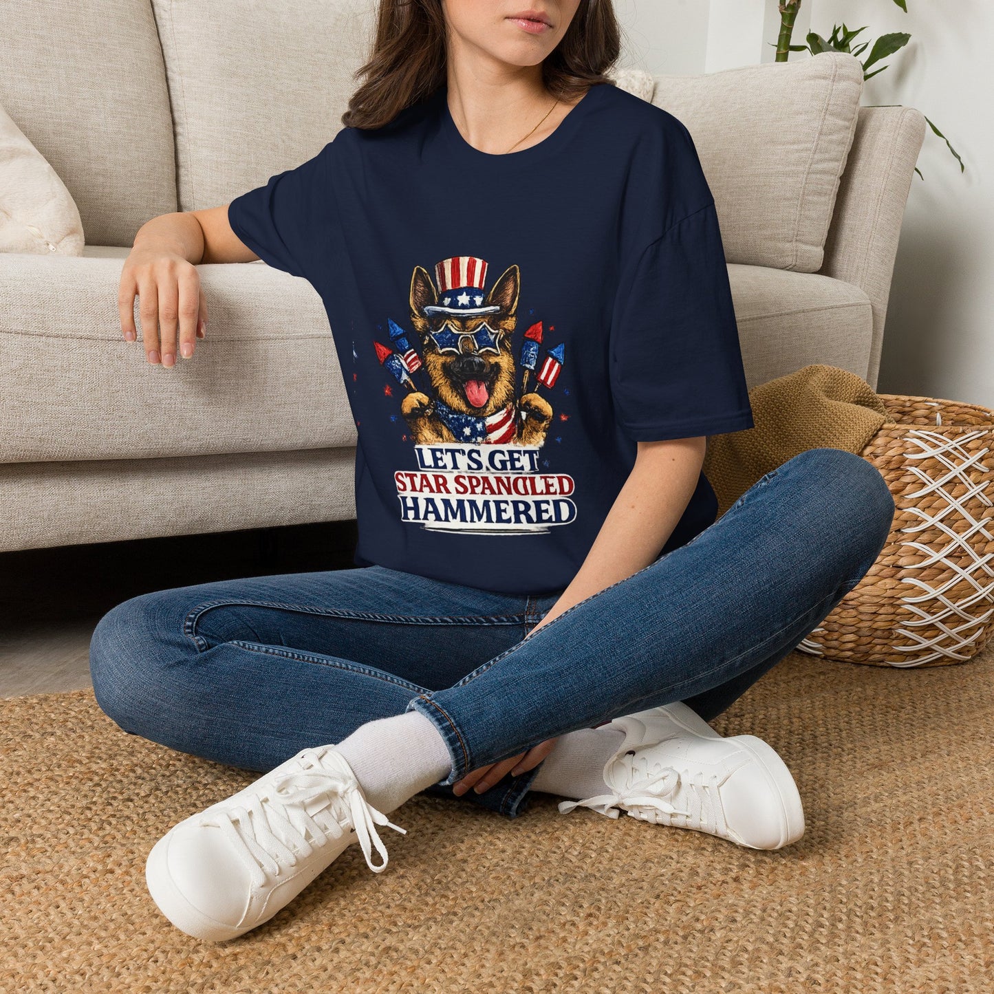Lets Get Star Spangled Hammered T-Shirt | Patriotic German Shepherd, 4th of July