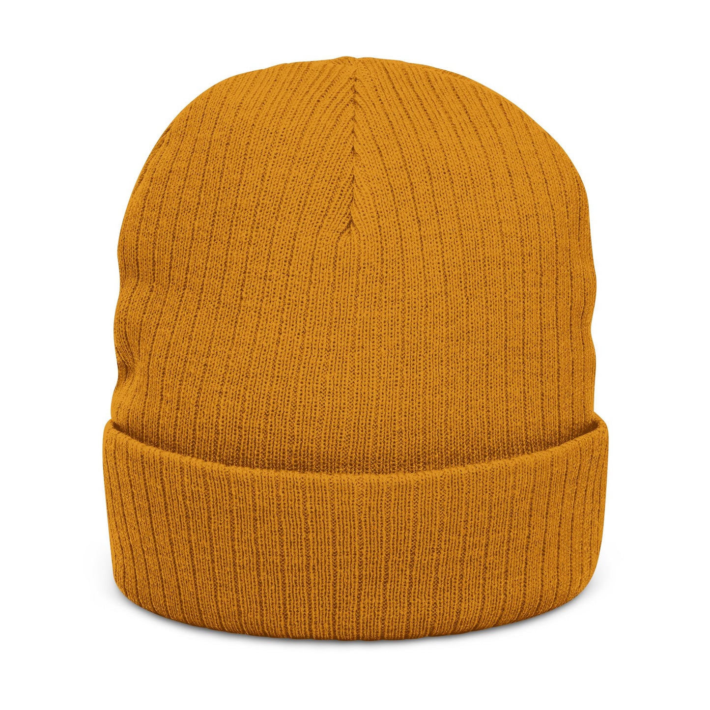 Embroidered Ribbed Knit Beanie — Vintage Crest Patch Winter Hat