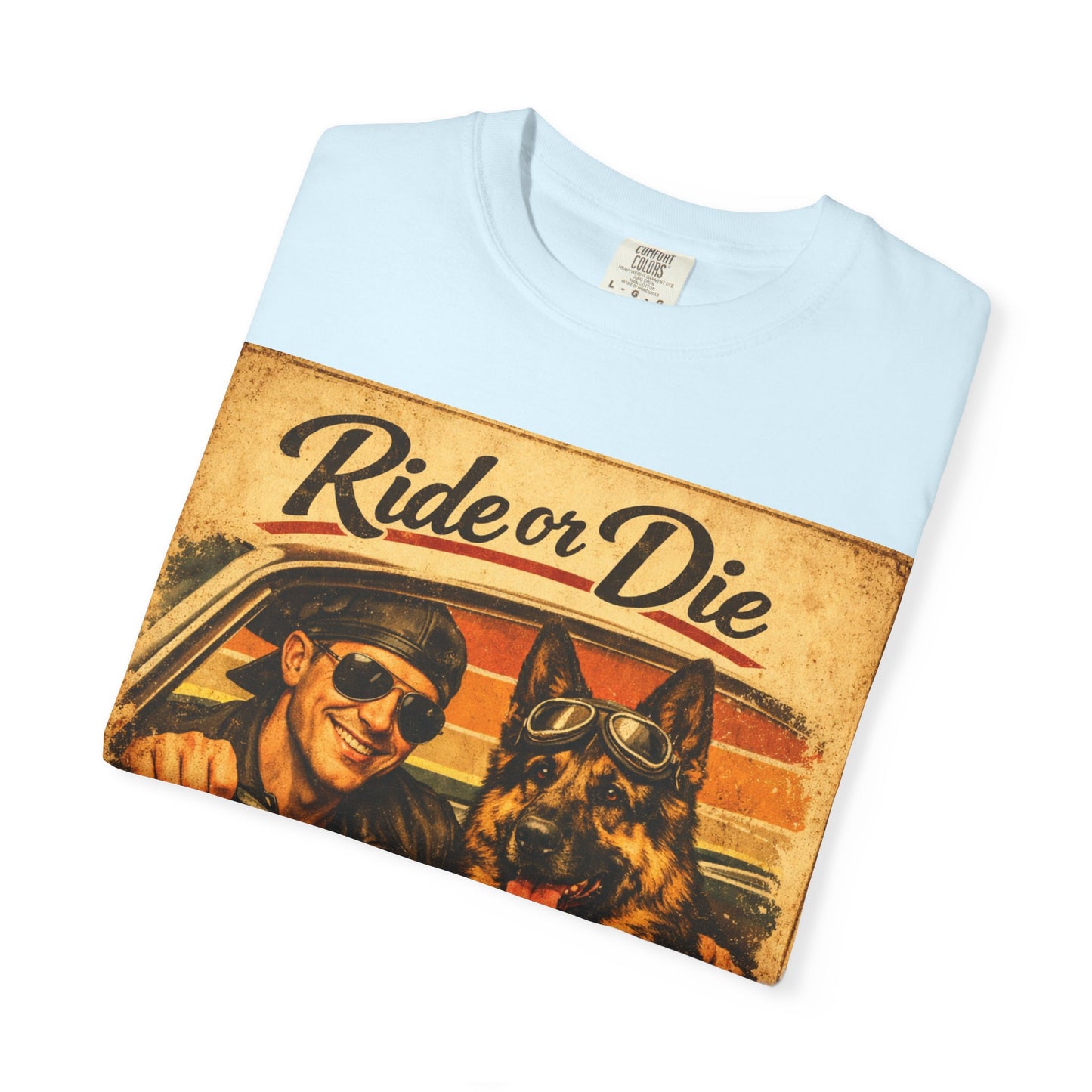 Ride or Die Co-Pilot T-shirt | Retro Driver and German Shepherd Design