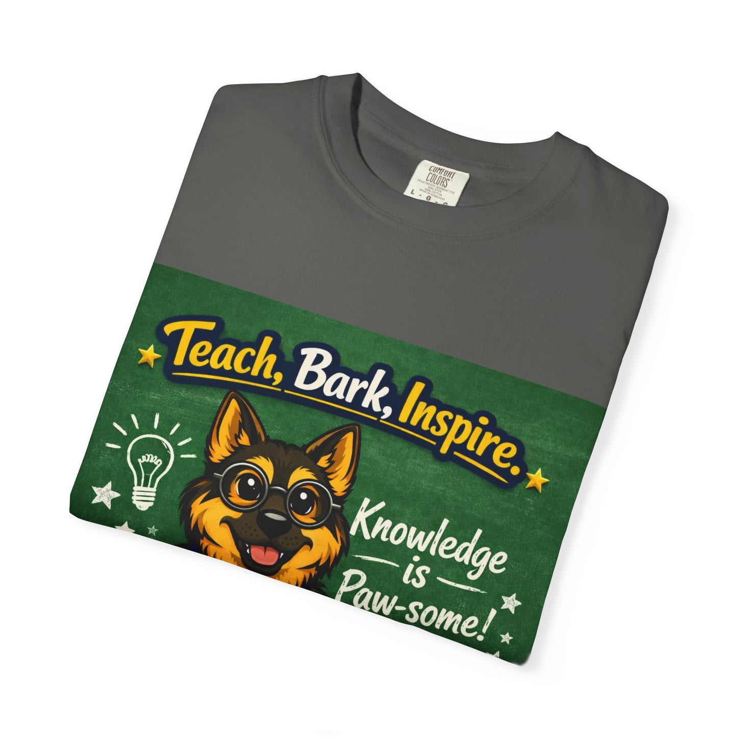 Teach Bark Inspire German Shepherd T‑Shirt – Knowledge Is Paw‑some Teacher Tee | Classroom Dog Lover Shirt | Bella Canvas 3001