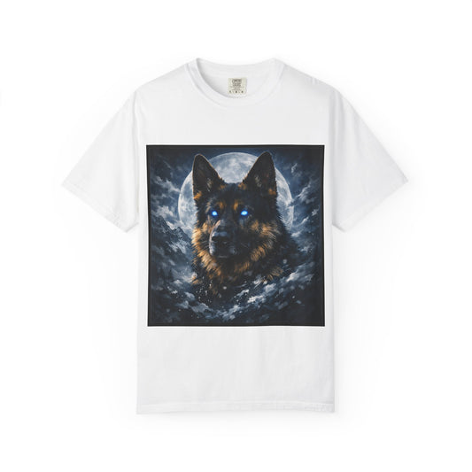 German Shepherd Portrait T-shirt | Dog Art, Night Sky Paw Print