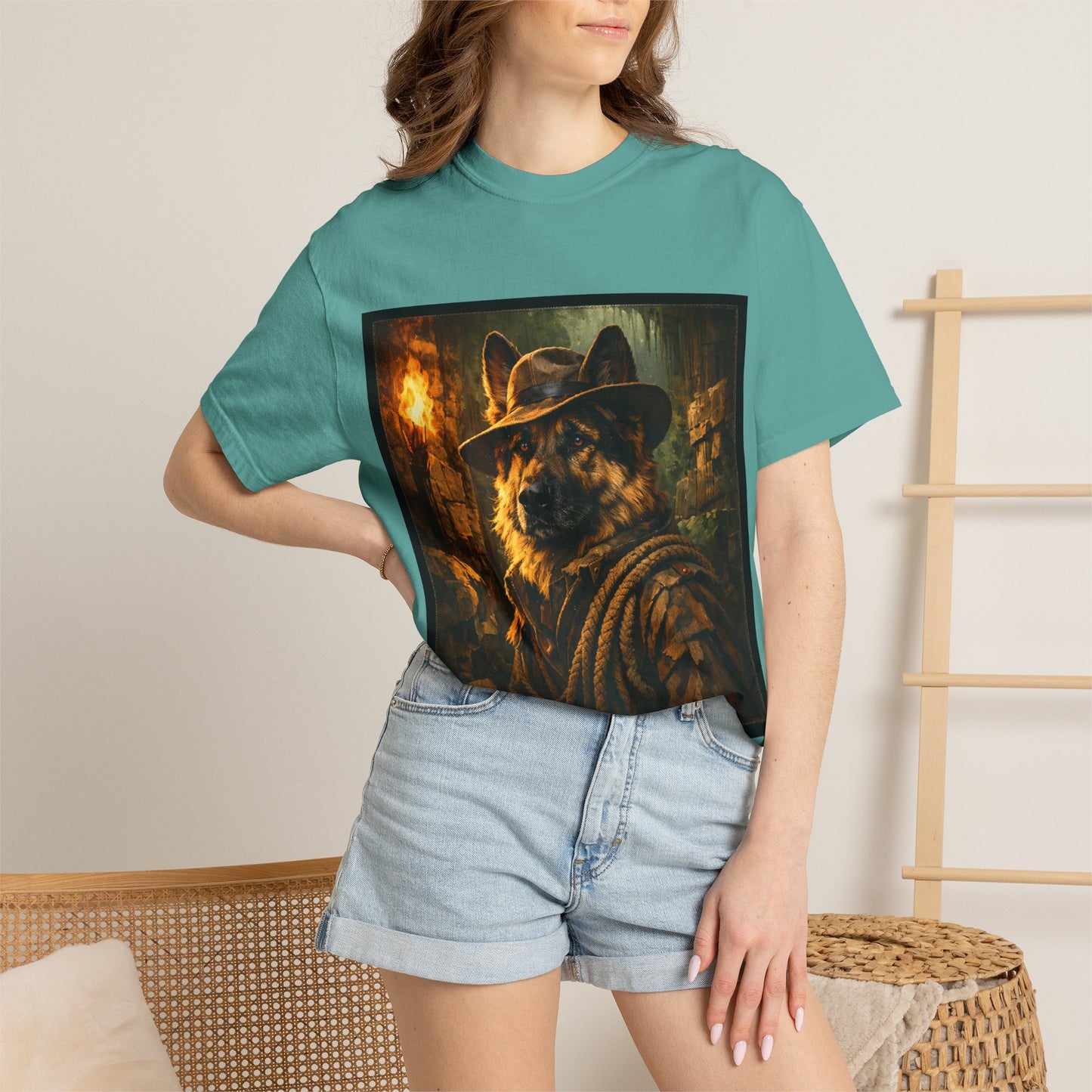 Indy Explorer German Shepherd T‑Shirt – Adventure Dog Lover Tee | Vintage Noir Canine Illustration | Bella Canvas 3001