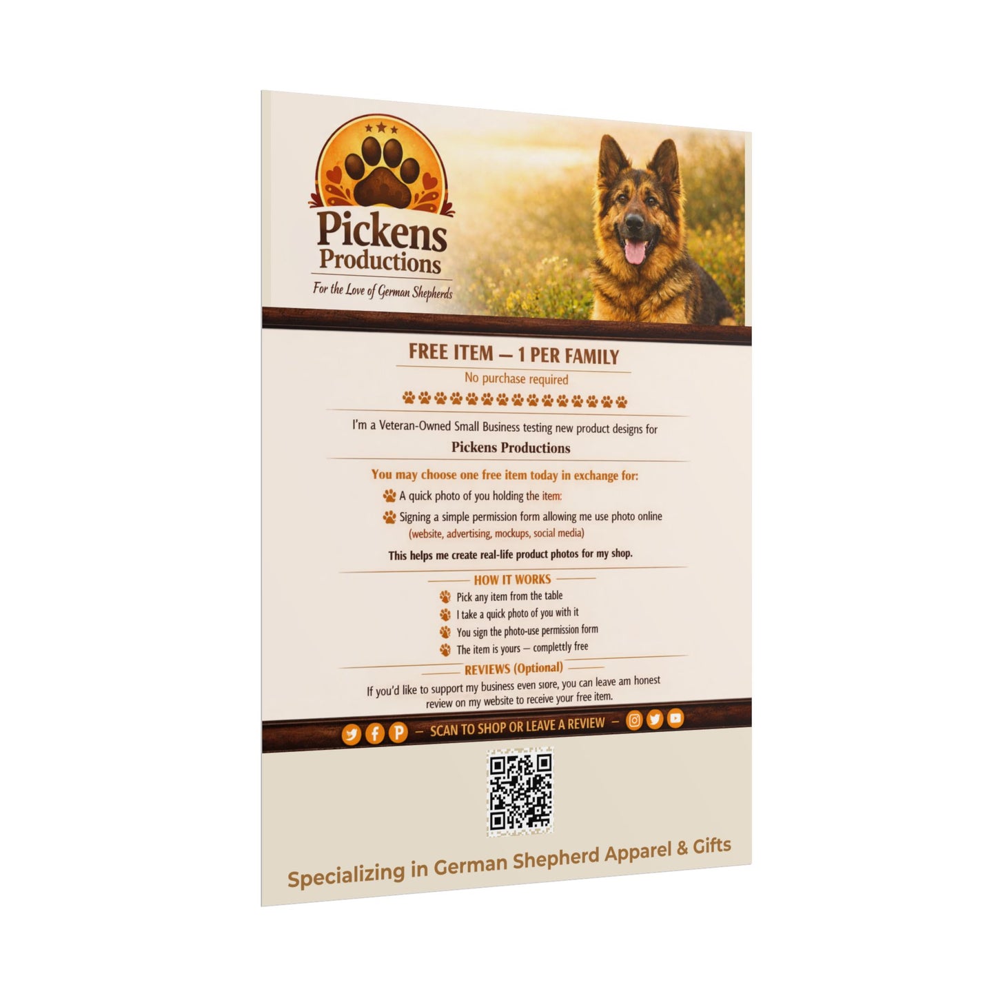 German Shepherd Poster Rolled Posters | Pickens Productions flyer