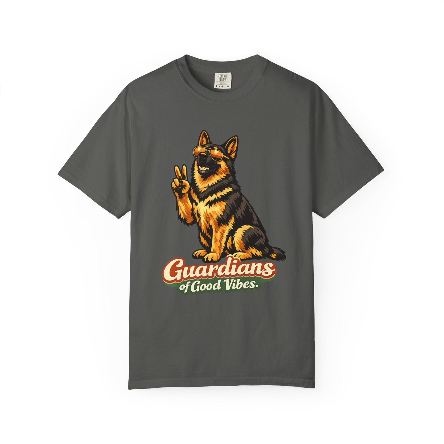 Guardians of Good Vibes German Shepherd T-shirt | Peace Sign Dog Tee