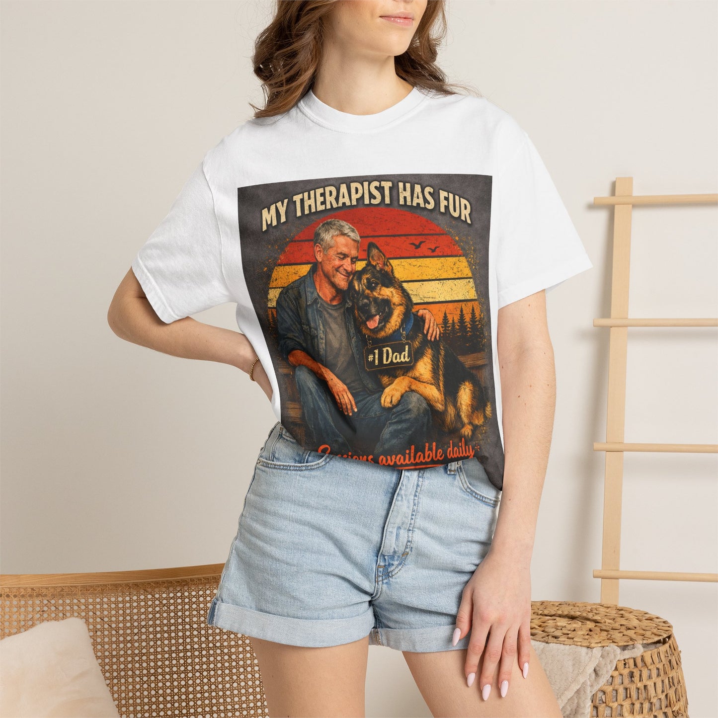 My Therapist Has Fur T-shirt | Dog Dad Graphic Tee, German Shepherd Design