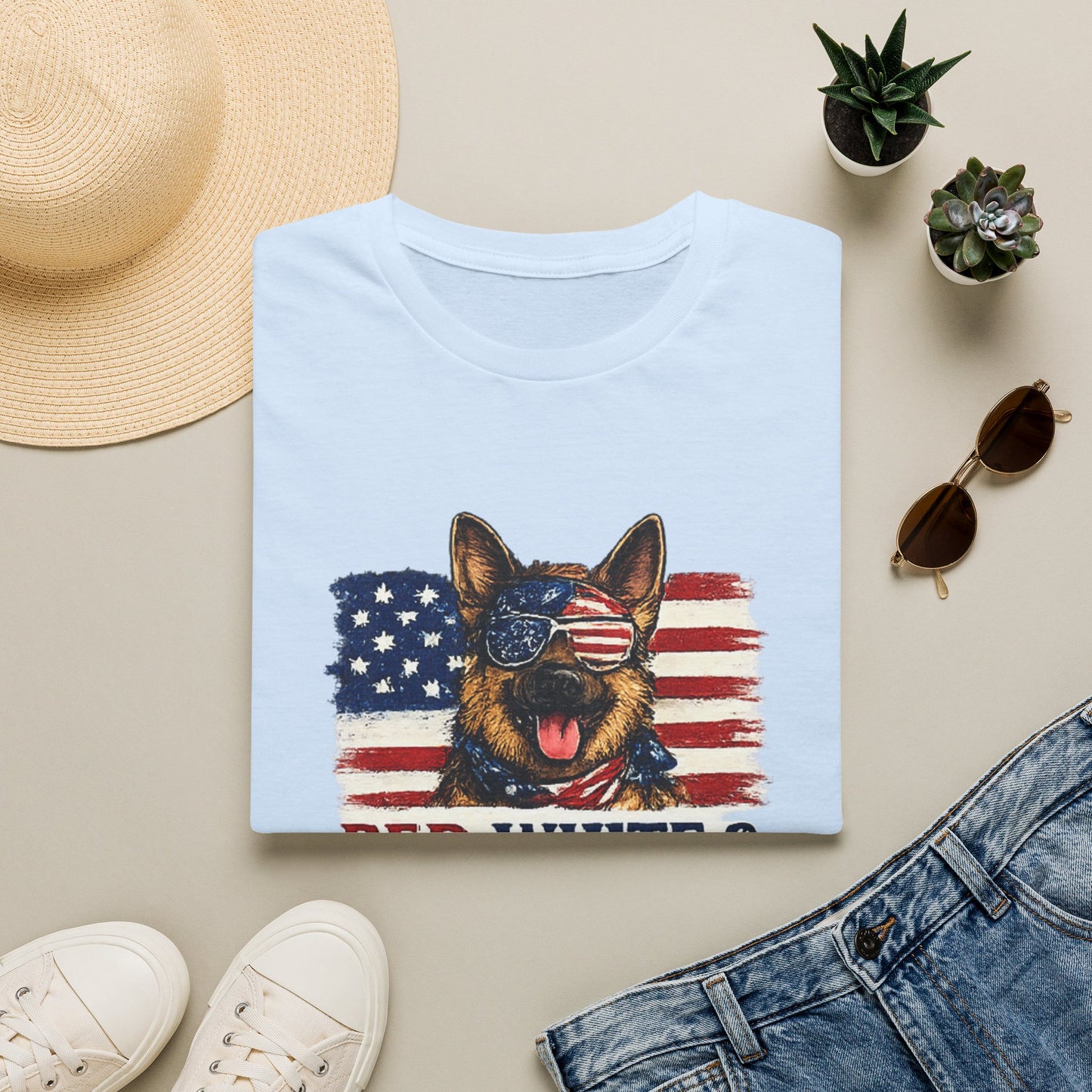 Patriotic German Shepherd Graphic T-Shirt | American Flag Dog Tee